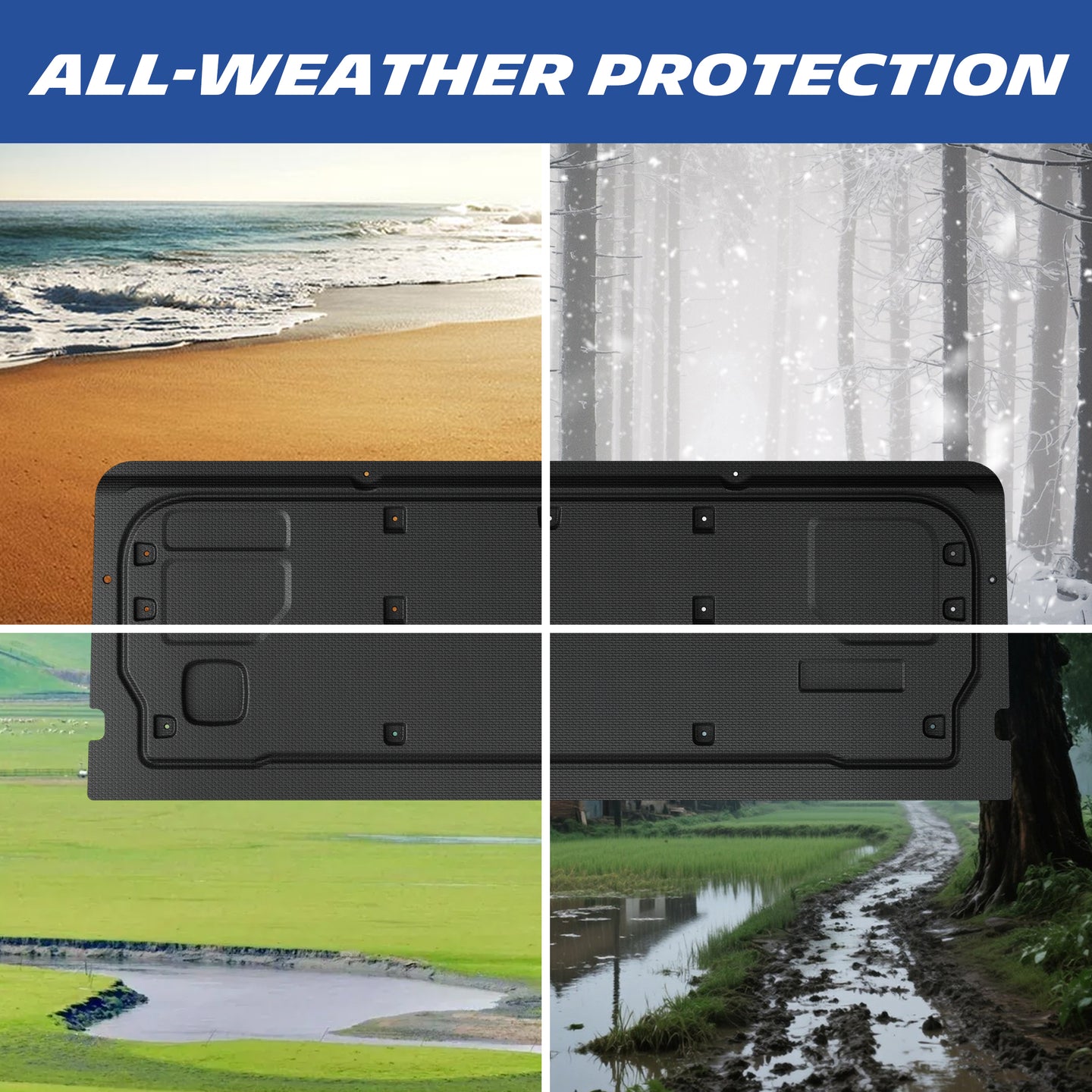 Michelin Ford F150 tailgate work surface 2021-2026 mat shown in snow mud rain and sand environments