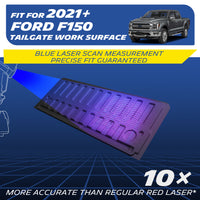 Michelin Ford F150 tailgate work surface 2021-2026 mat with blue laser scan illustrating precise custom fit