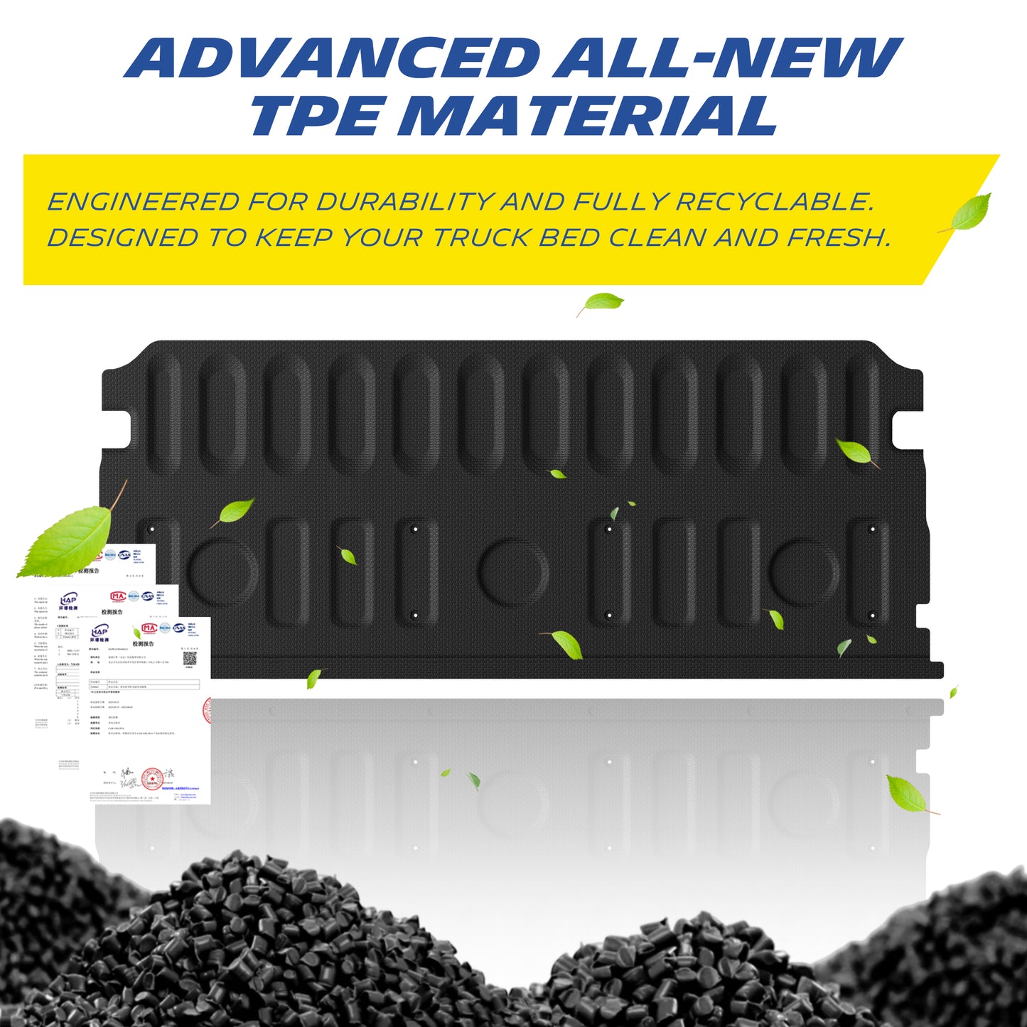 Michelin Ford Maverick 2022-2026 tailgate mat featuring TPE material with recycled pellet and leaf graphic