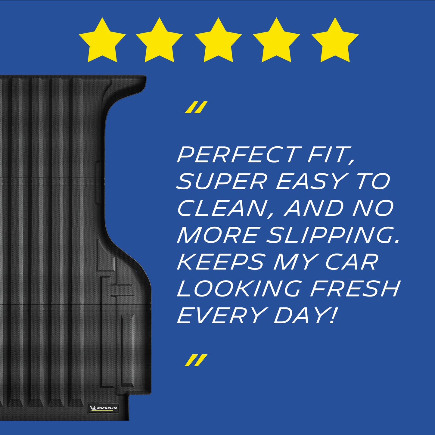 Michelin Ford Ranger 5FT Bed 2019-2023 truck bed mat with five star customer review highlighting easy cleaning and anti slip surface