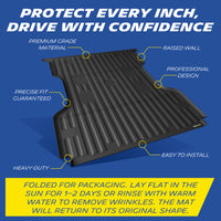 Michelin Ford Super Duty 6.75 FT 1999¨C2016 bed mat with labeled features including raised wall and heavy duty corners
