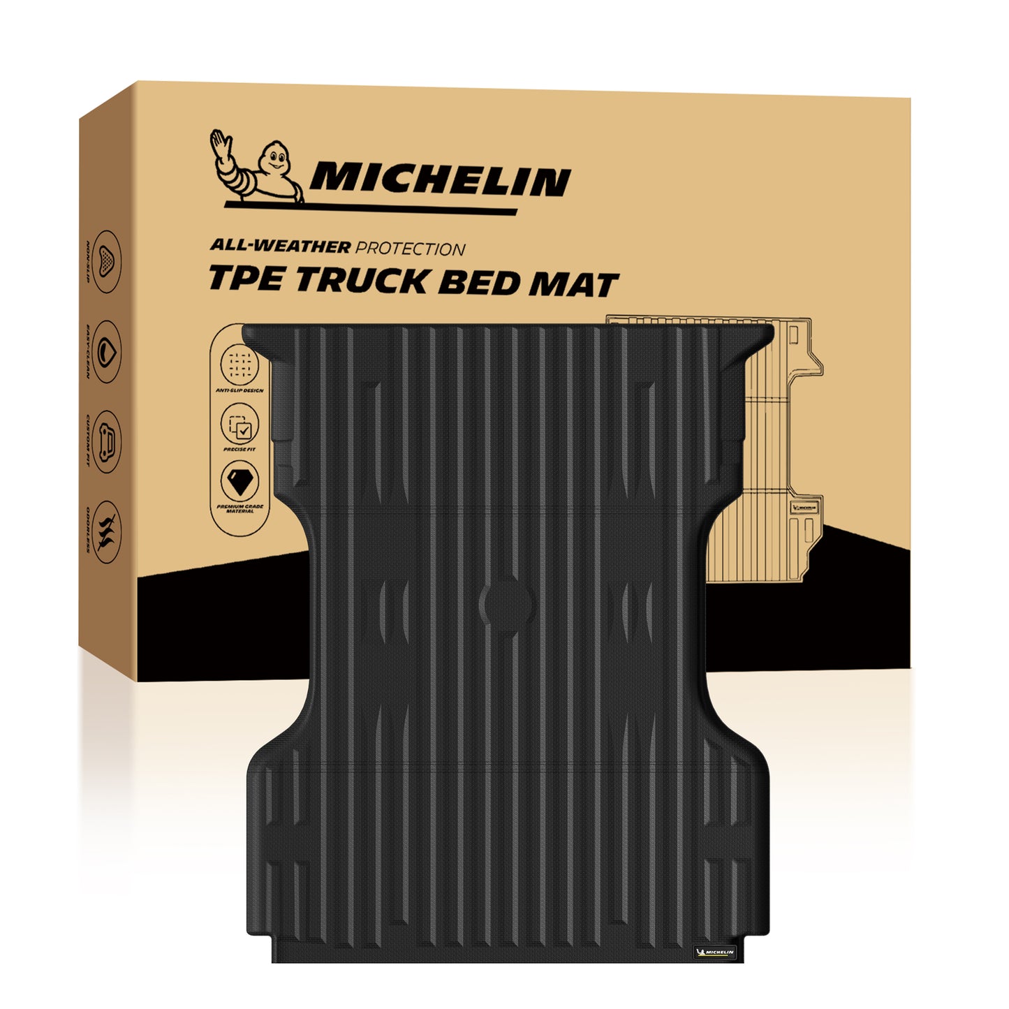 Michelin Ford Super Duty 6.75 FT 1999¨C2016 bed mat displayed with branded packaging box