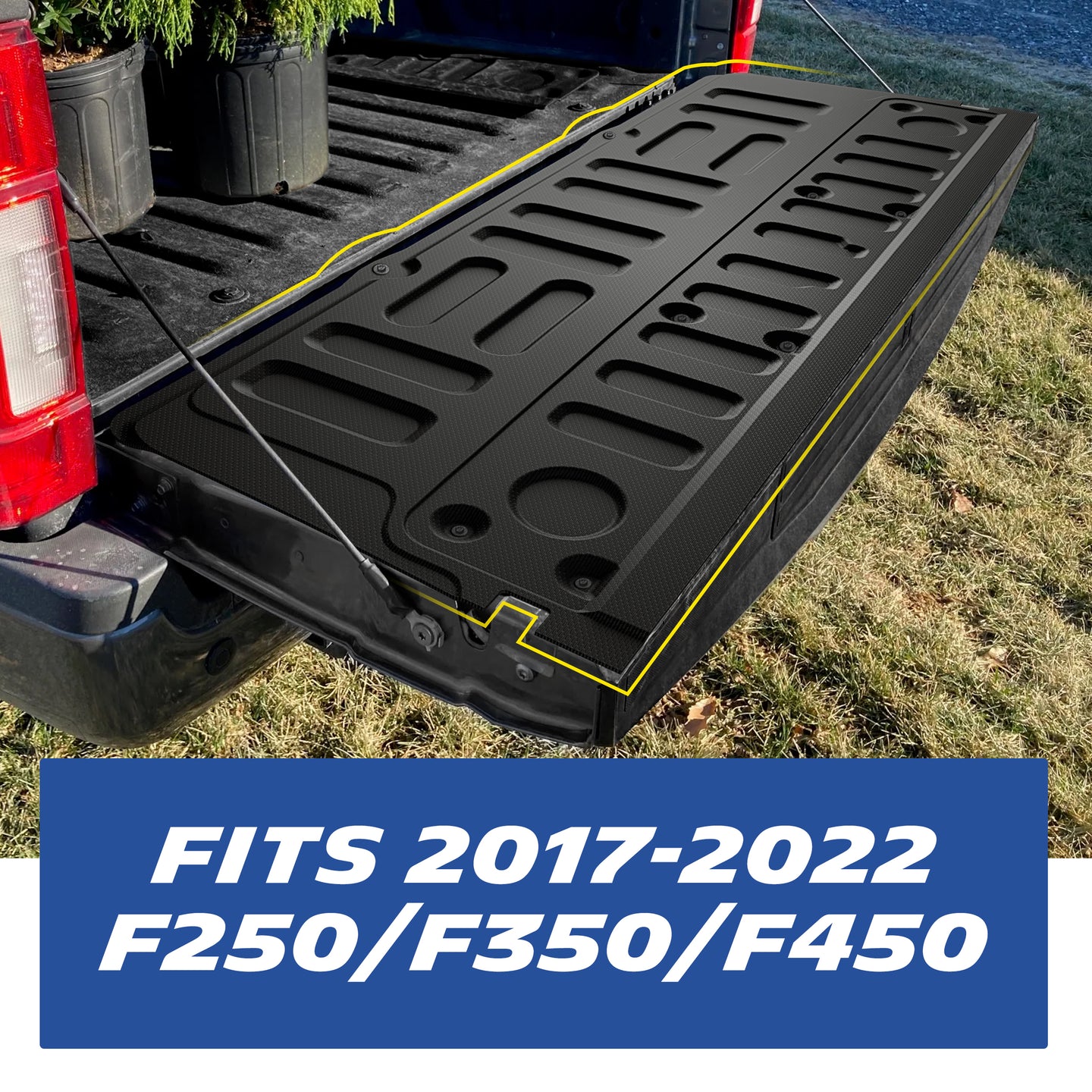 Michelin Ford Super Duty F250 F350 F450 2017-2022 tailgate mat installed on truck bed tailgate outdoor view