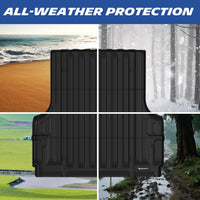 Michelin Nissan Frontier 5 FT 2005-2021 truck bed mat displayed across beach snow field and muddy terrain