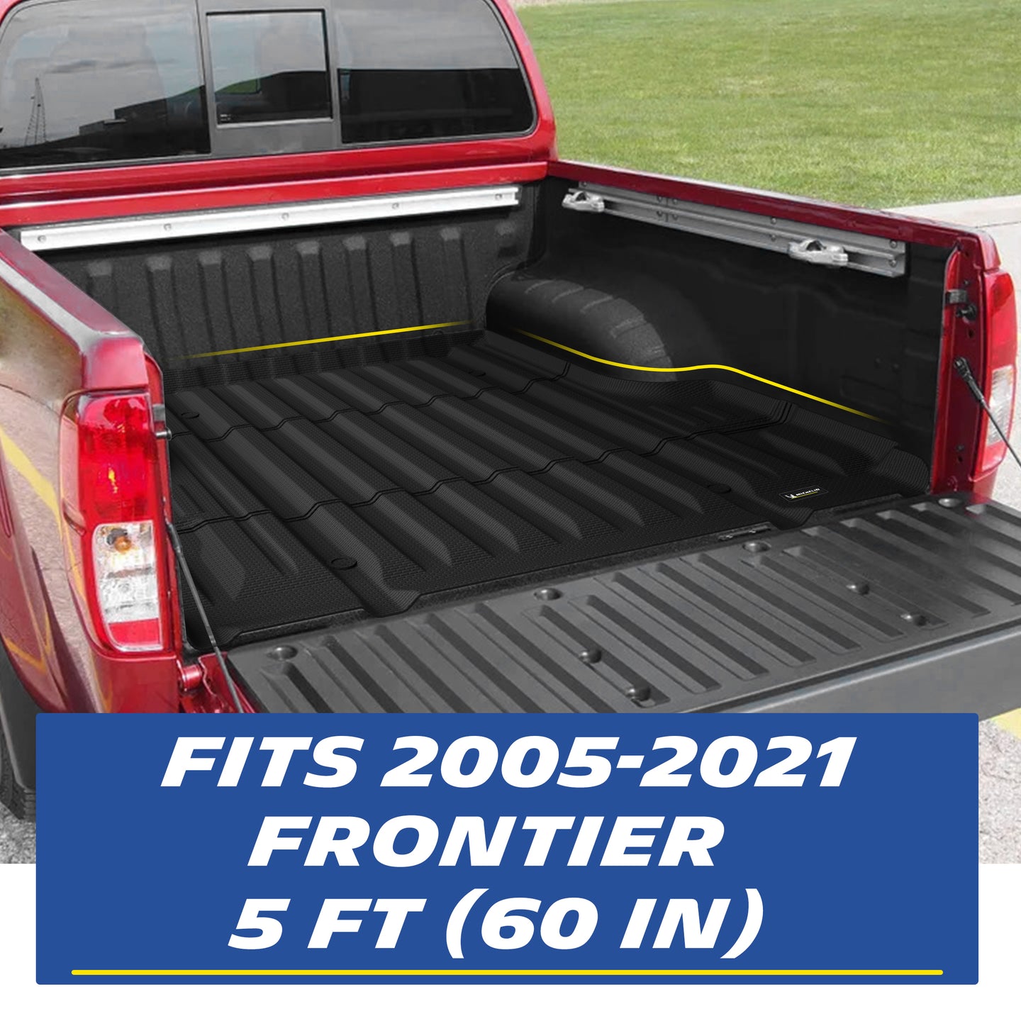 Michelin Nissan Frontier 5 FT 2005-2021 truck bed mat installed inside truck bed showing edge contour fit