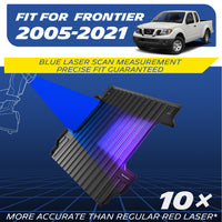 Michelin Nissan Frontier 5 FT 2005-2021 truck bed mat showing blue laser measurement for precise custom fit
