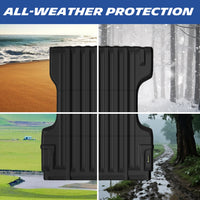 Michelin Nissan Frontier 6 FT 2005-2021 truck bed mat displayed across beach snow rain and field environments