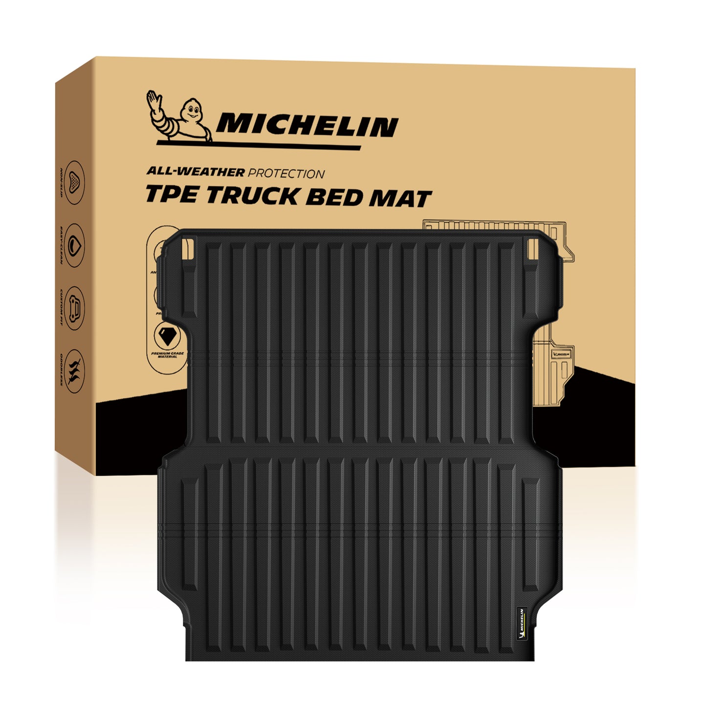 Michelin Honda Ridgeline truck bed mat 2017-2026 displayed in front of retail packaging box