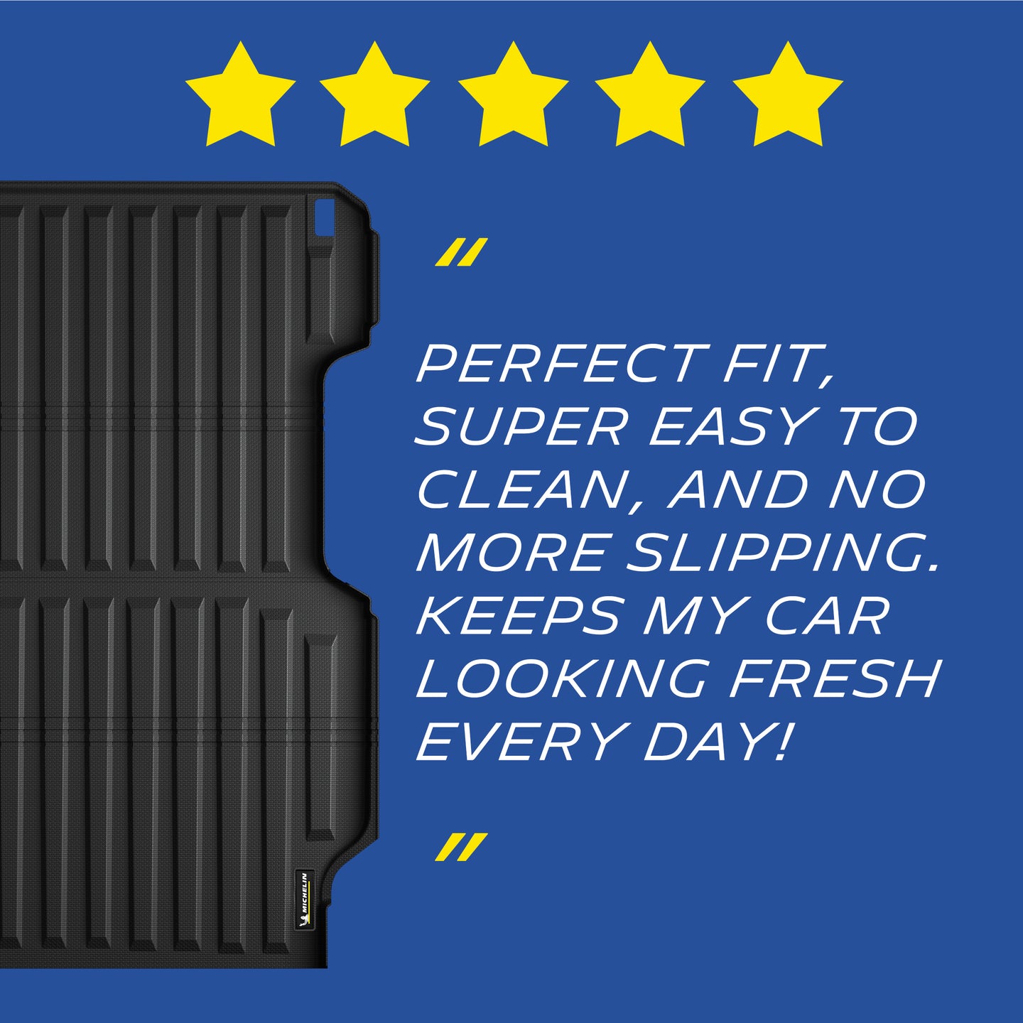Michelin Honda Ridgeline truck bed mat 2017-2026 with five star customer review quote graphic