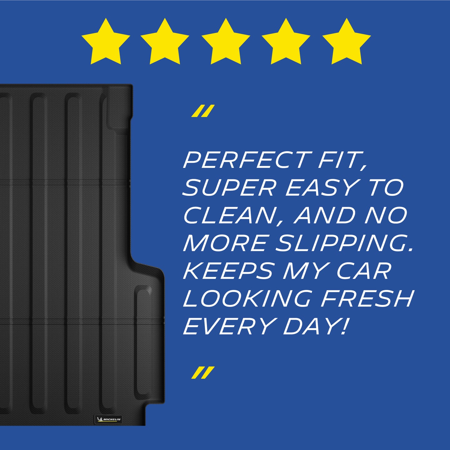 Michelin Jeep Gladiator JT truck bed mat 2020-2026 five star review graphic with customer feedback text