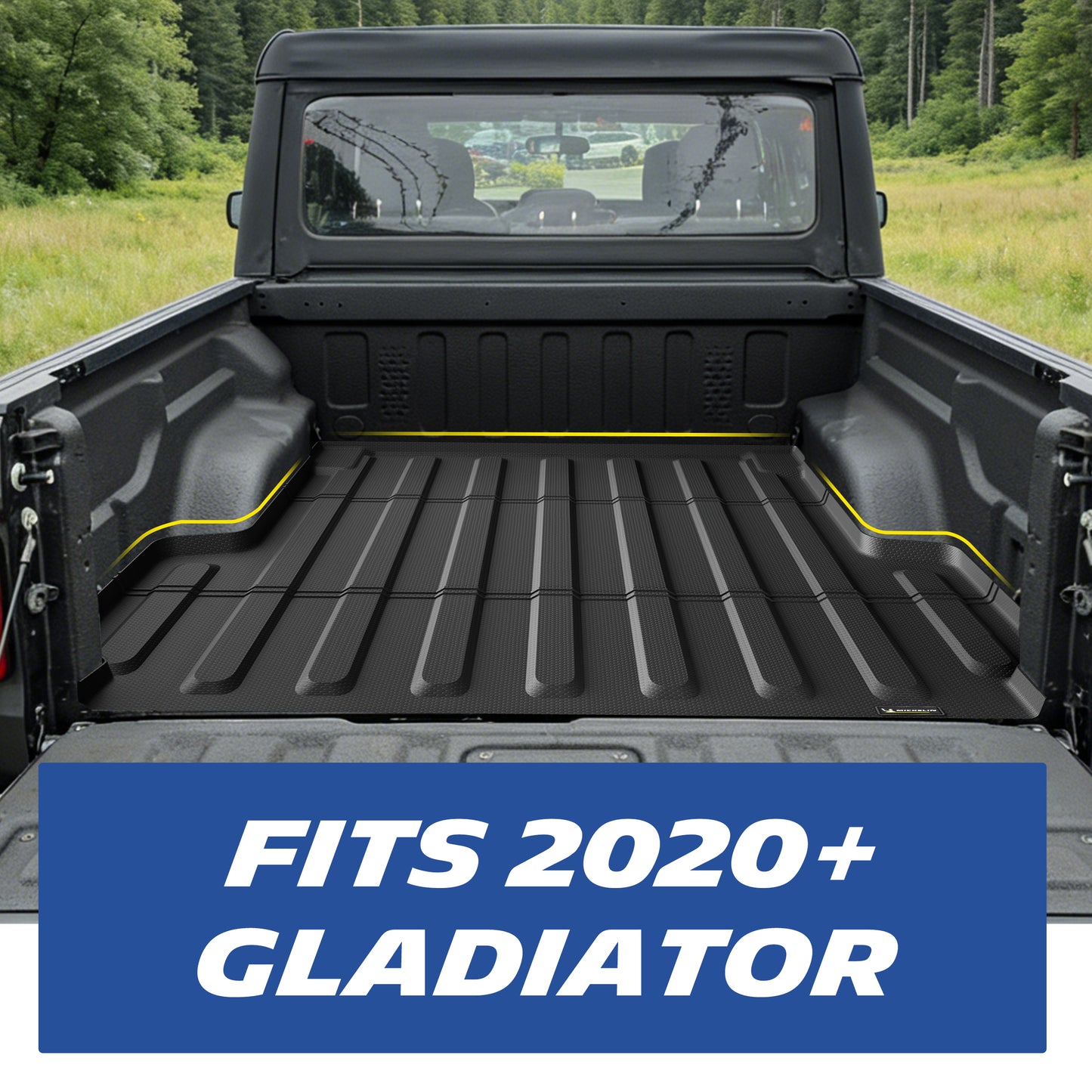 Michelin Jeep Gladiator JT truck bed mat 2020-2026 installed in truck bed highlighting edge-to-edge custom fit