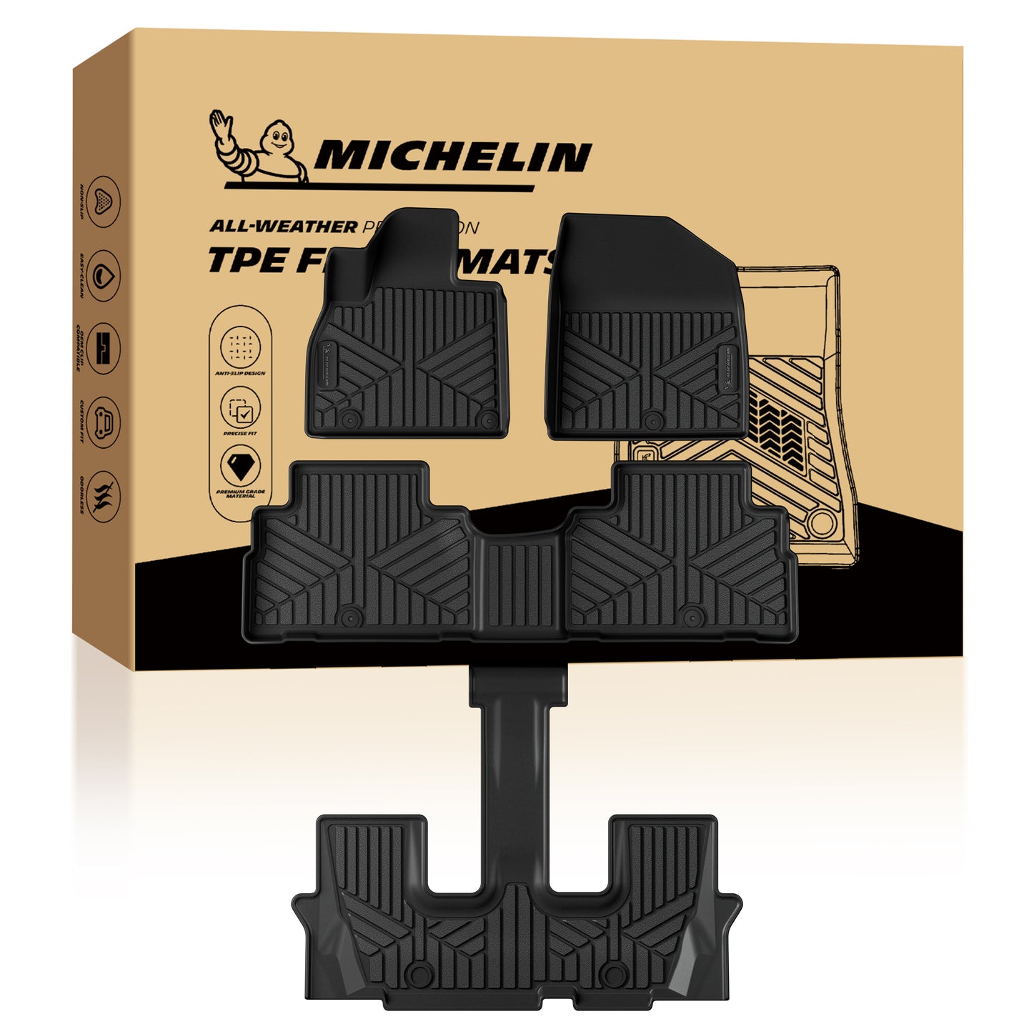 Michelin Kia Telluride 7/8 seats 2020-2025 full floor mats set layout
