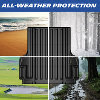 Michelin Nissan Frontier 5 FT 2022¨C2026 bed mat shown in mud, snow, water, and sand environments