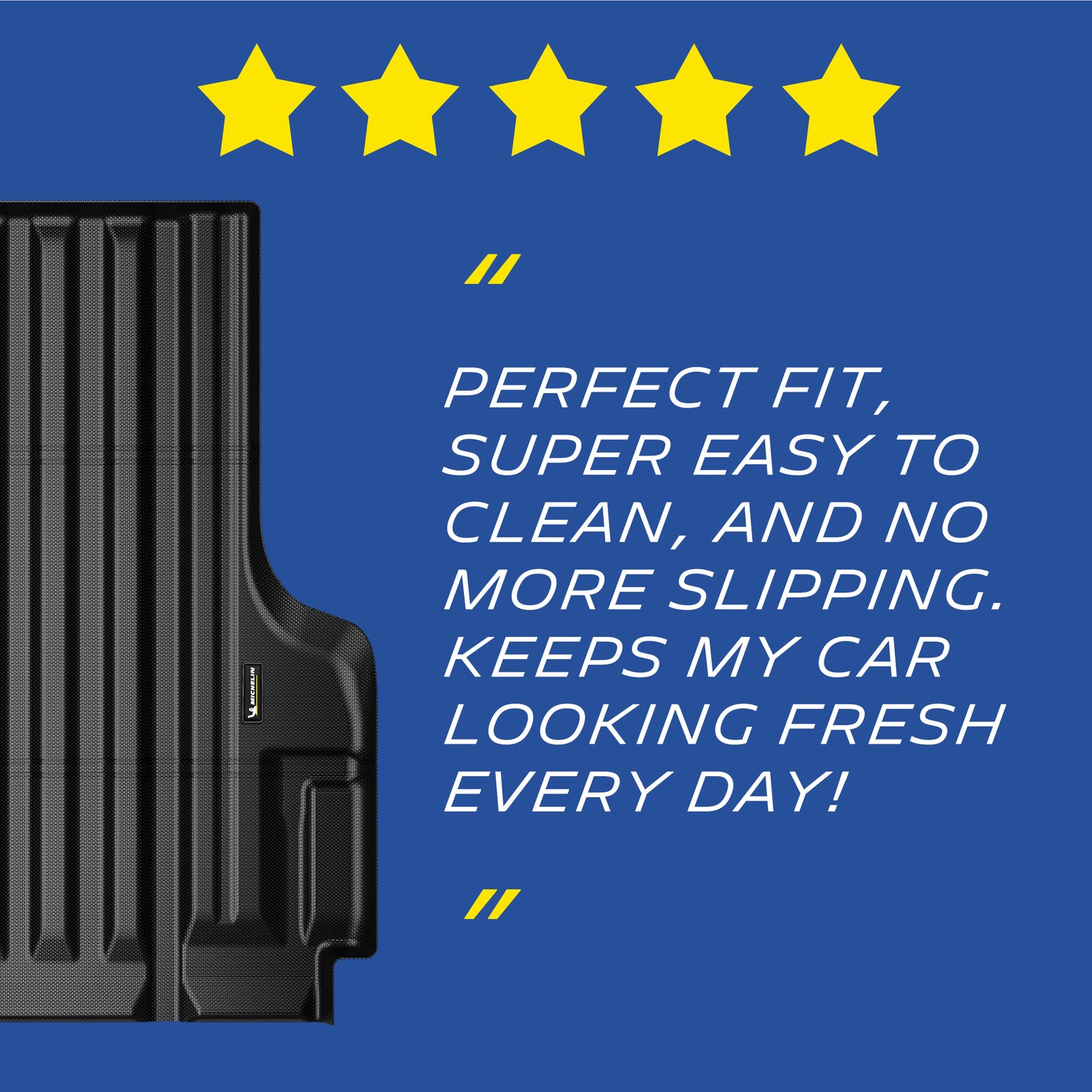 Michelin Nissan Frontier 5 FT 2022¨C2026 truck bed mat with five star rating and customer testimonial text
