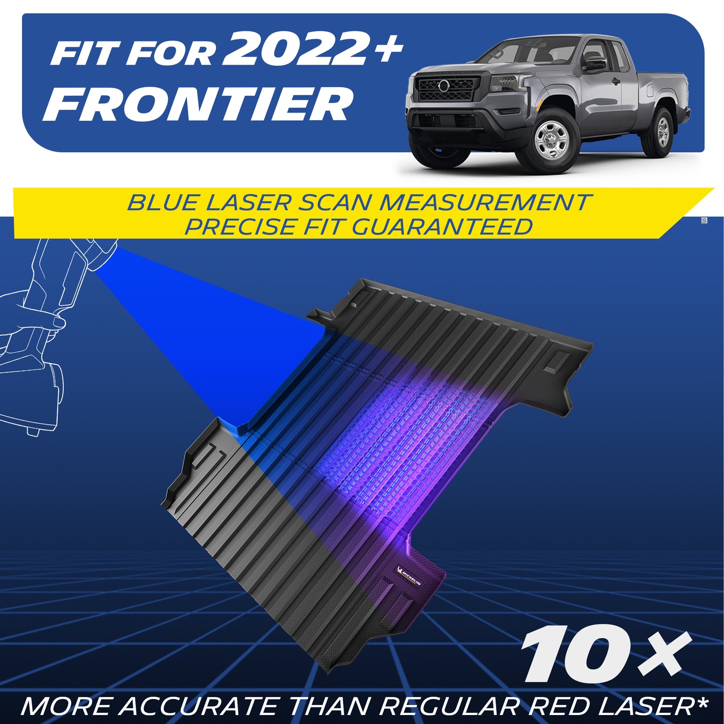 Michelin Nissan Frontier 5 FT 2022¨C2026 bed liner with laser scan measurement graphic for precise fit