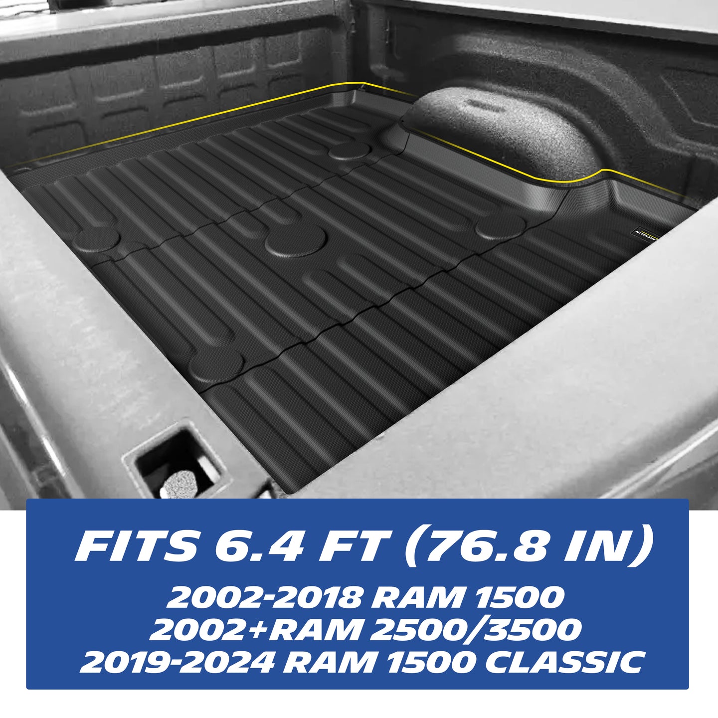 Michelin Ram 1500 2500 3500 6.4FT 2002-2026 truck bed mat installed in pickup bed with precise edge fit