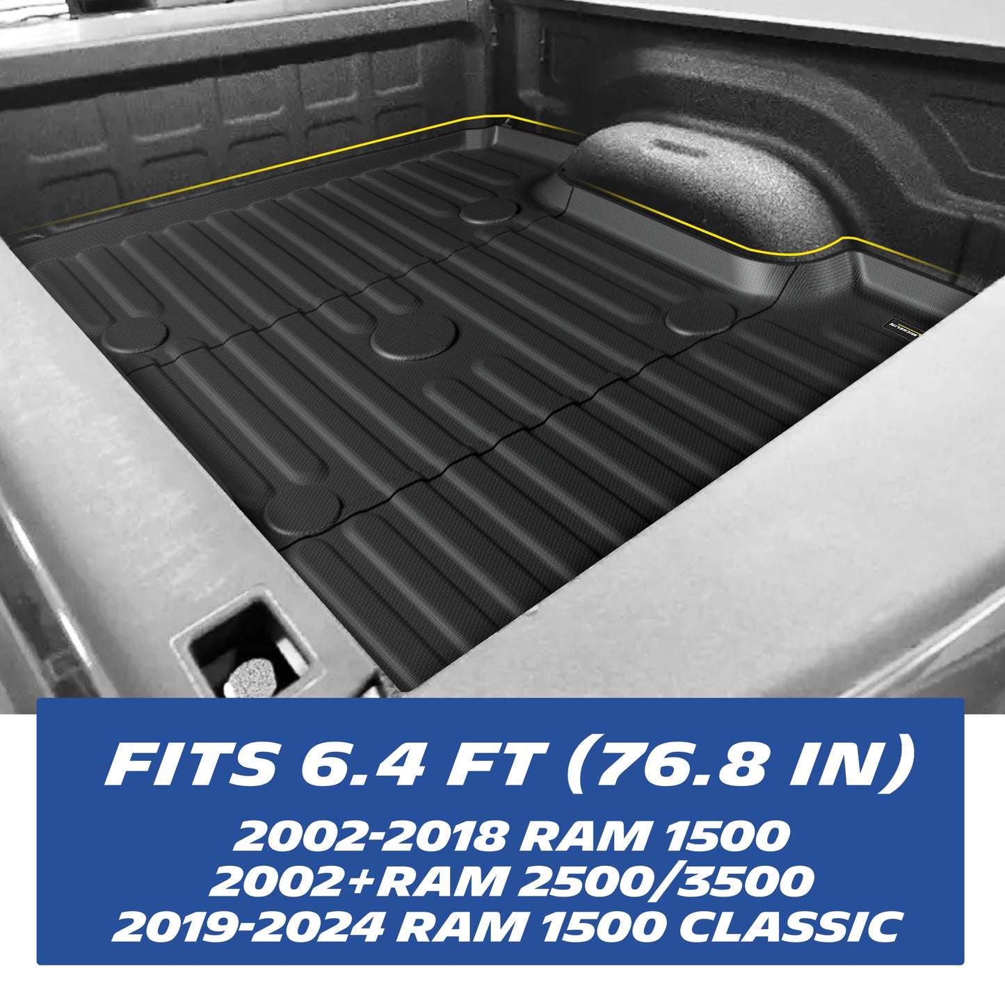 Michelin Ram 1500 2500 3500 6.4FT 2002-2026 truck bed mat installed in pickup bed with precise edge fit