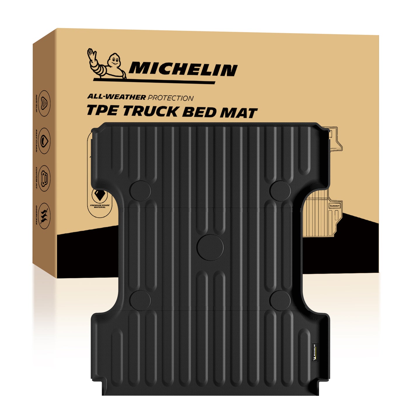 Michelin Ram 1500 2500 3500 6.4FT 2002-2026 truck bed mat displayed with branded packaging box