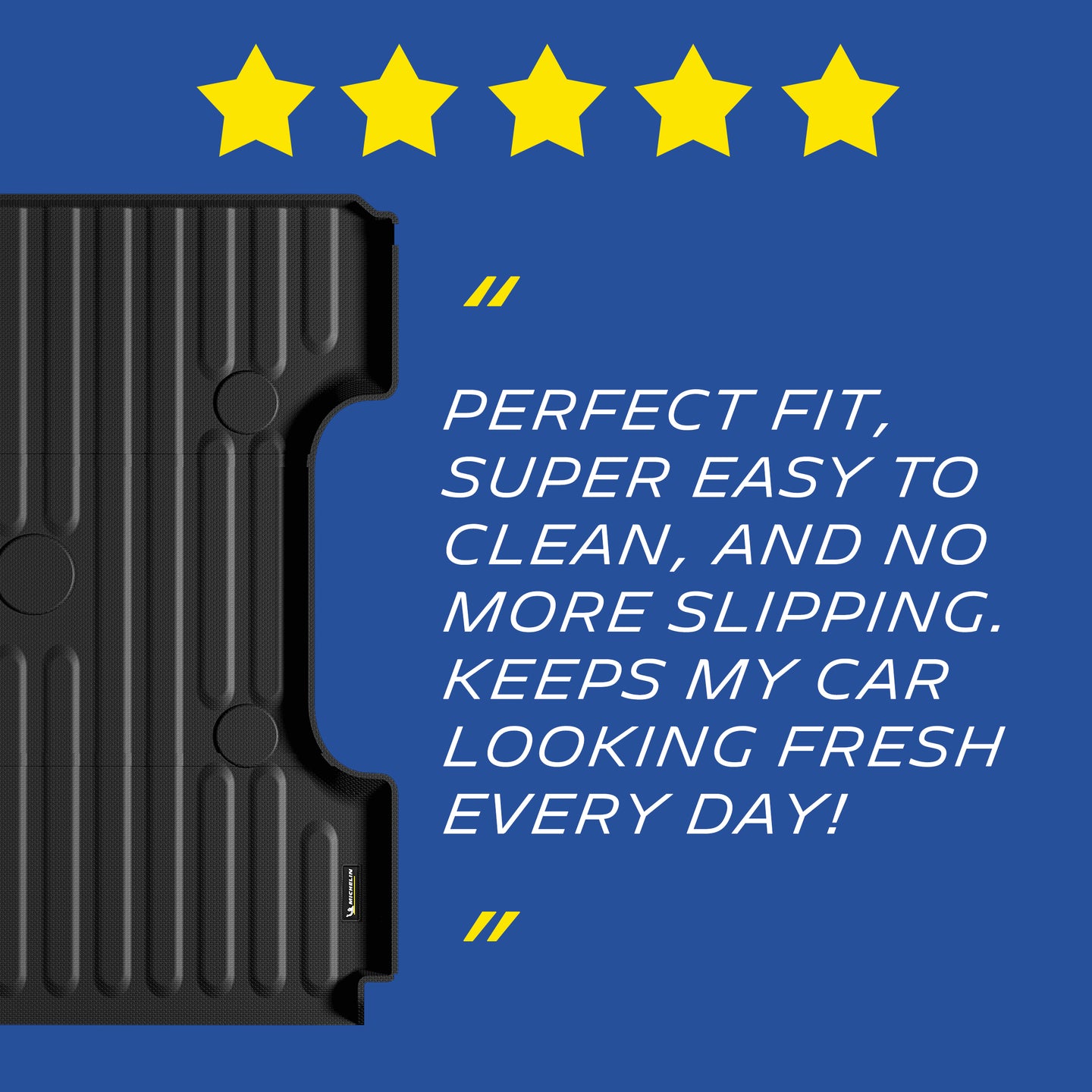 Michelin Ram 1500 2500 3500 6.4FT 2002-2026 truck bed mat close-up with five-star rating graphic