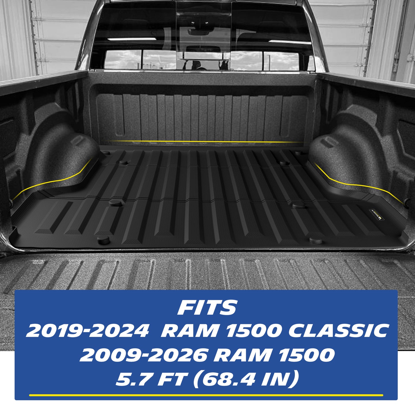 Michelin Ram 1500 5.7 ft 2009¡§C2026 truck bed mat installed in pickup bed showing full coverage fit