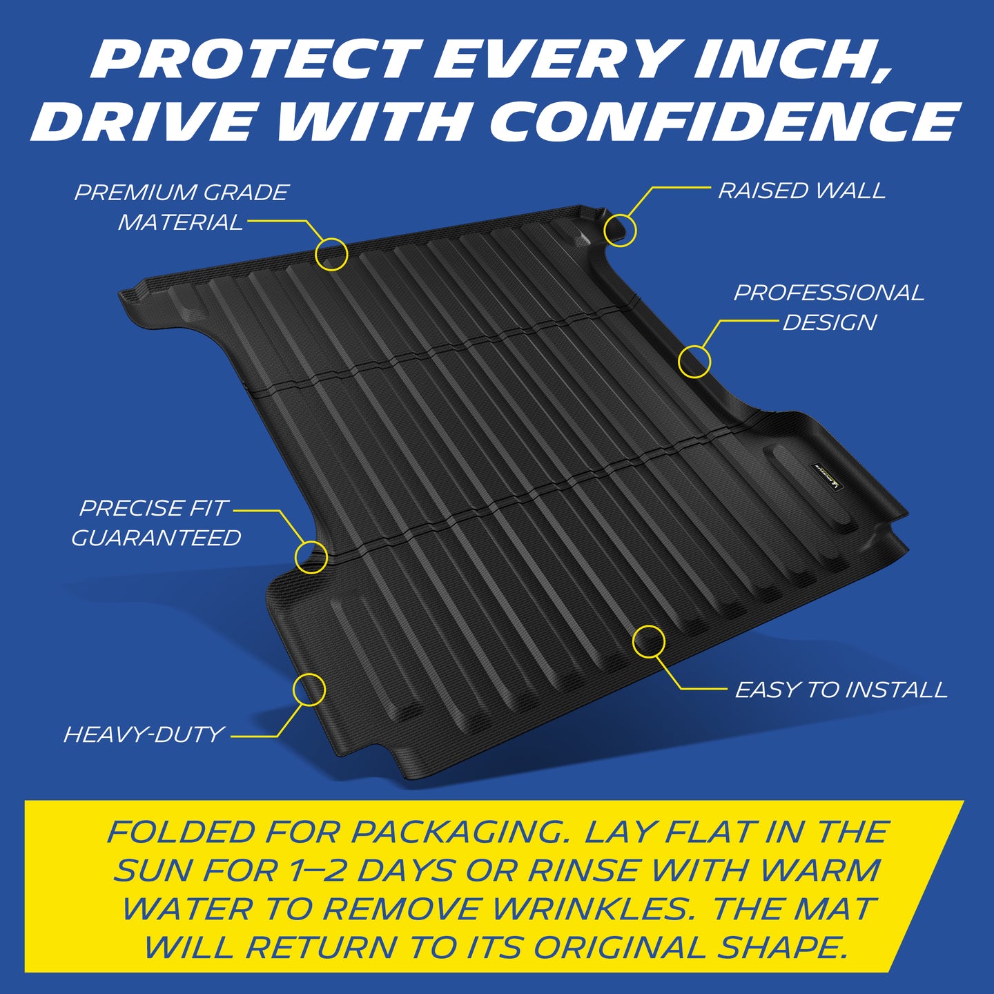 Michelin Ram 1500 5.7 ft 2009¡§C2026 truck bed mat with labeled features including raised sides and reinforced structure