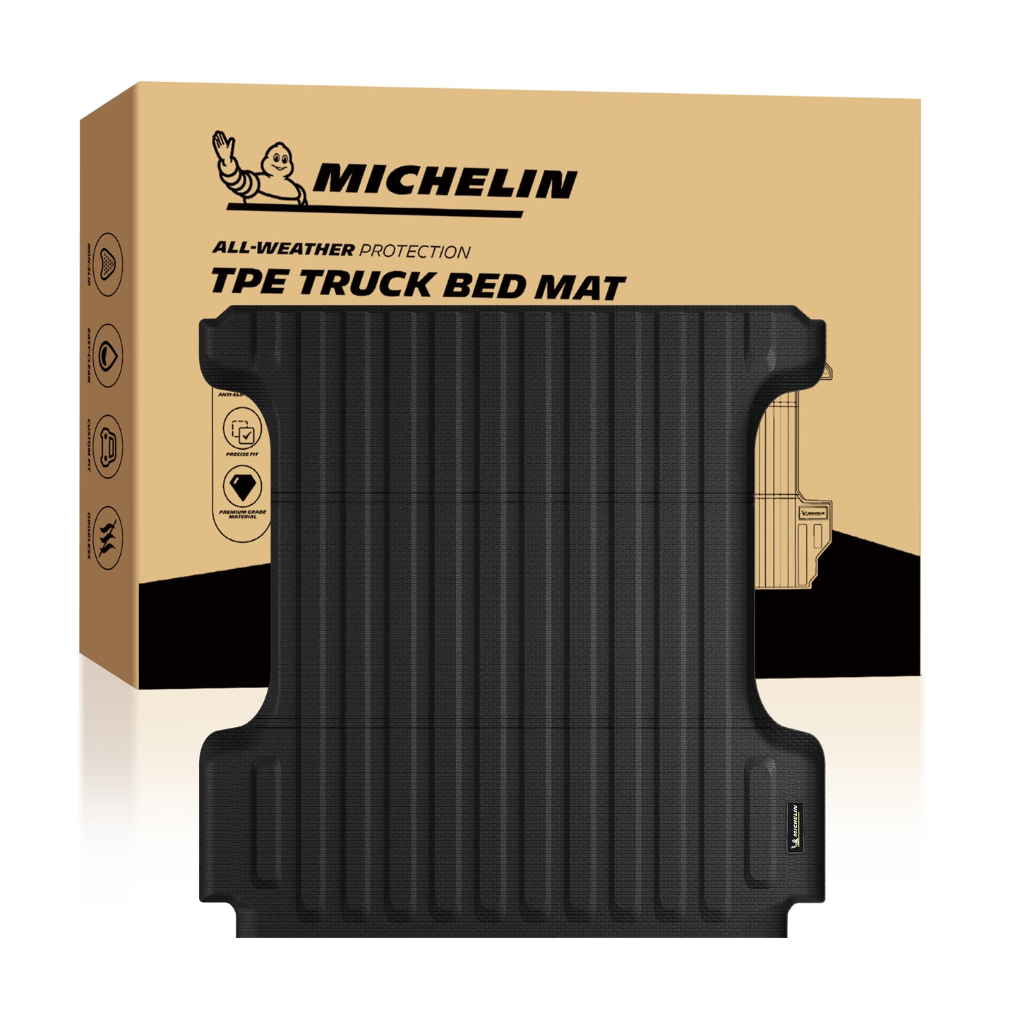 Michelin Ram 1500 5.7 ft 2009¡§C2026 truck bed mat displayed with branded packaging box and folded design