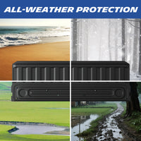 Michelin Ram tailgate protector shown in different weather: beach, snow, grass, and muddy road