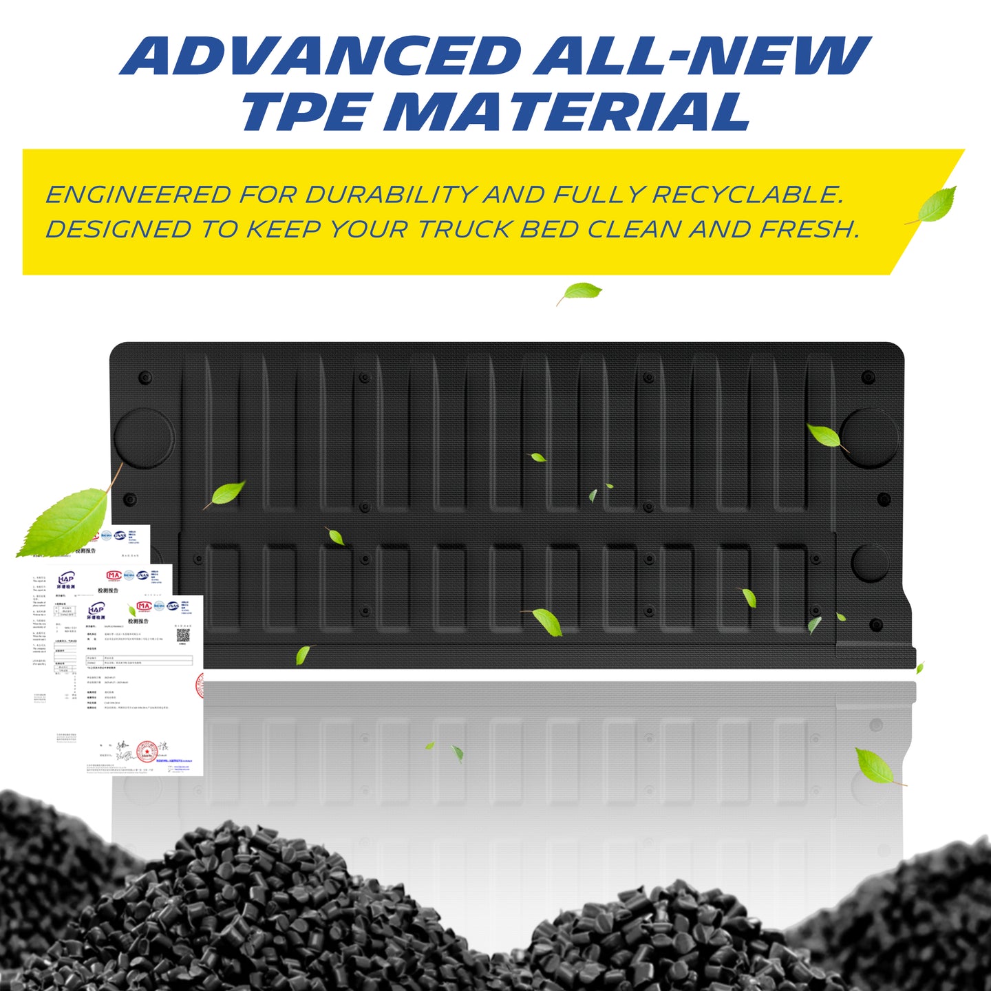 Michelin Silverado 1500 tailgate mat 2019 TPE material with recyclable pellets and eco-friendly display