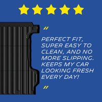 Michelin Silverado EV standard bed 2024-2026 mat shown with five star icons and customer feedback quote design