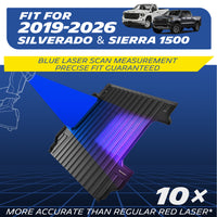 Michelin Silverado Sierra 1500 5.8FT 2019-2026 truck bed mat with blue laser scan graphic for custom fit mapping
