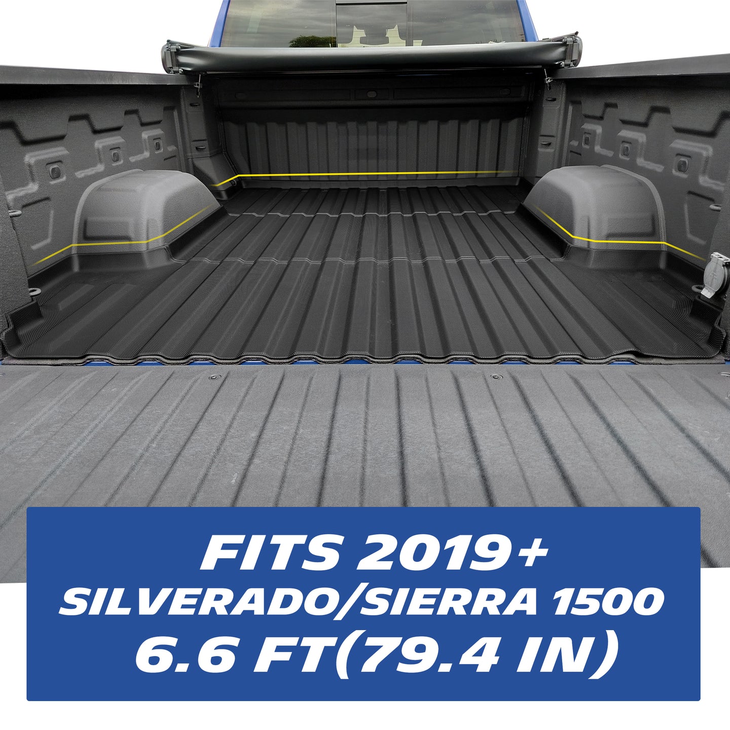 Michelin Silverado Sierra 1500 6.6FT 2019-2026 truck bed mat installed in truck bed with 6.6FT fitment text