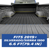 Michelin Silverado Sierra 1500 6.6FT 2019-2026 truck bed mat installed in truck bed with 6.6FT fitment text