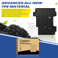 Michelin Silverado Sierra 1500 6.6FT 2019-2026 truck bed mat with TPE pellets certification sheets and packaging box