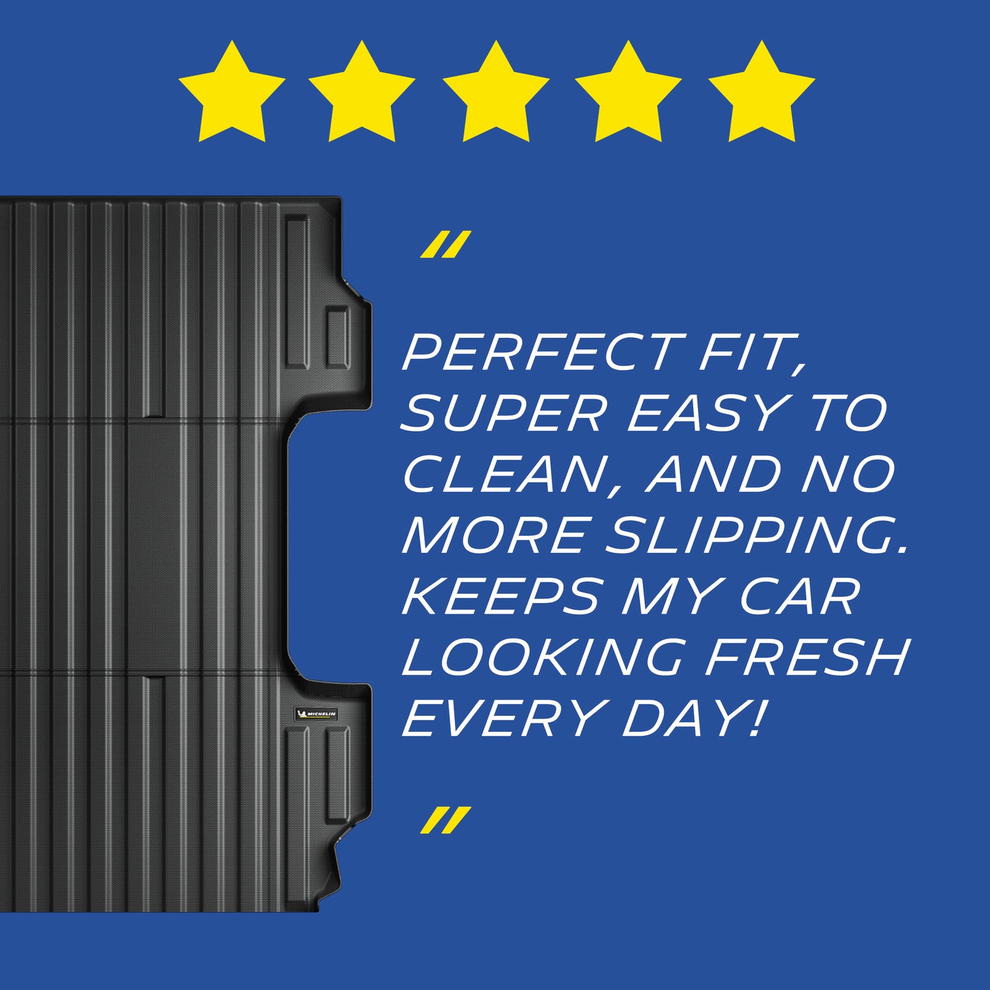 Michelin Silverado 2500 Sierra 2500 6.8 ft 2020-2026 truck bed mat with five-star review quote graphic