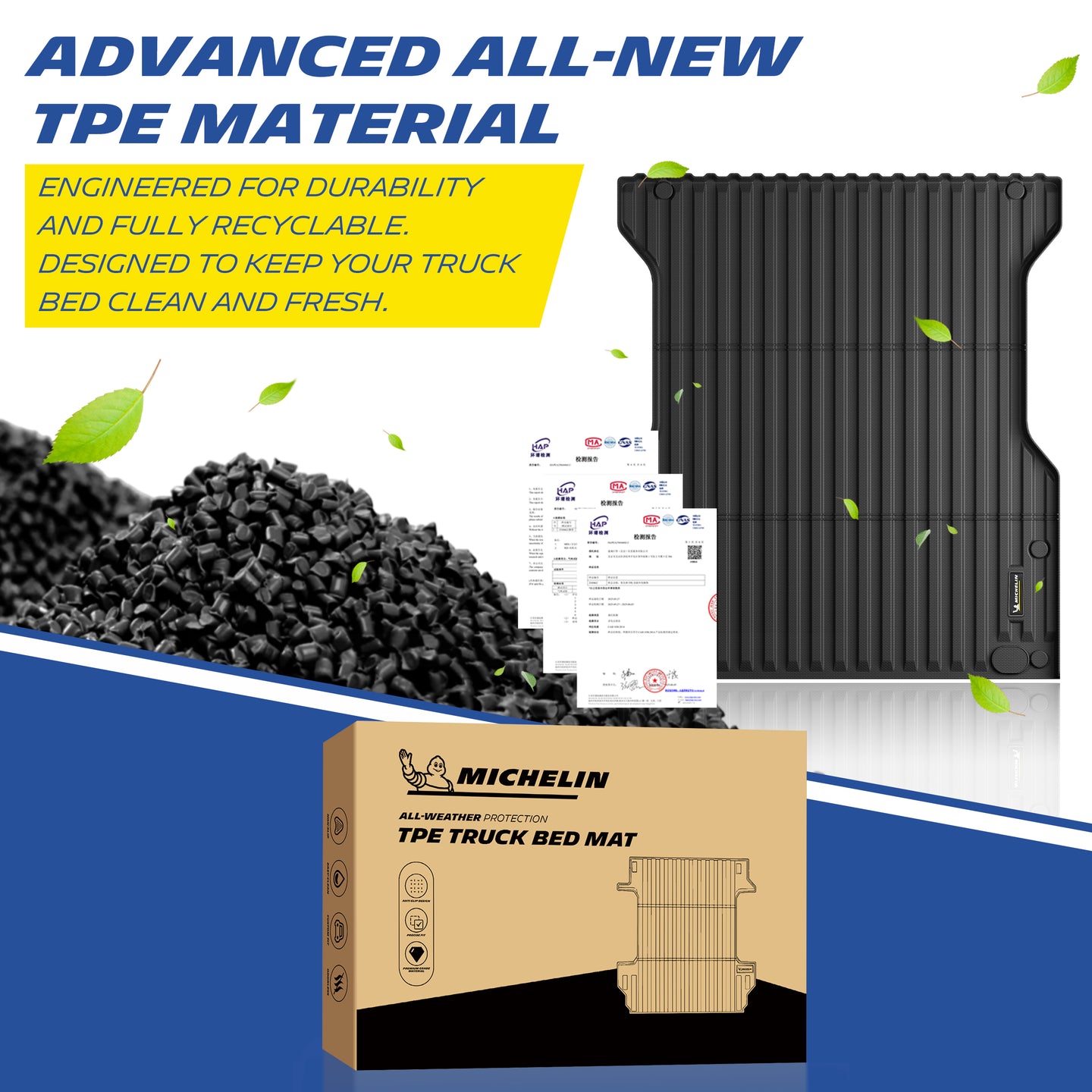 Michelin Tacoma 5 ft bed mat 2024¨C2026 made from TPE material with recyclable pellets