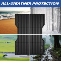 Michelin Tacoma 6 ft bed mat 2024¨C2026 displayed across beach snow mud and rain conditions
