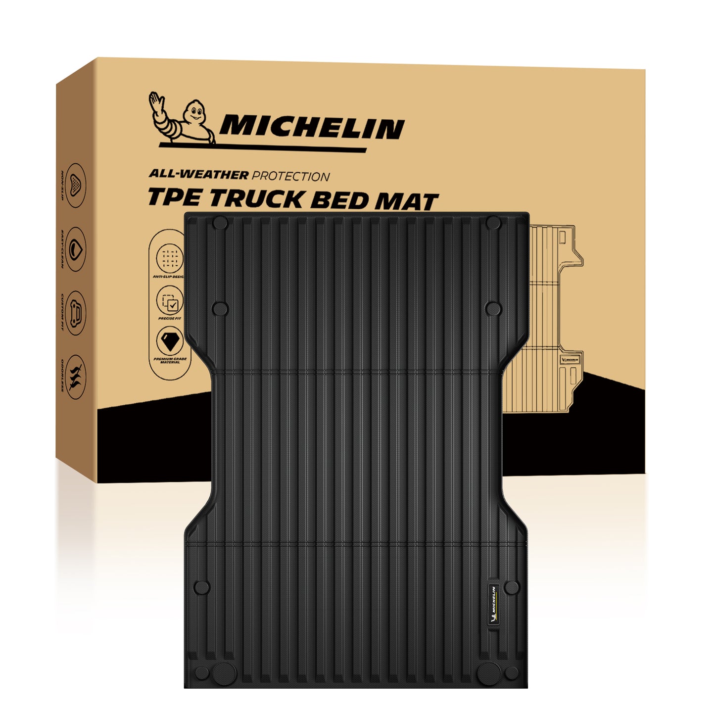 Michelin Tacoma 6 ft bed mat 2024¨C2026 displayed in front of branded retail packaging box
