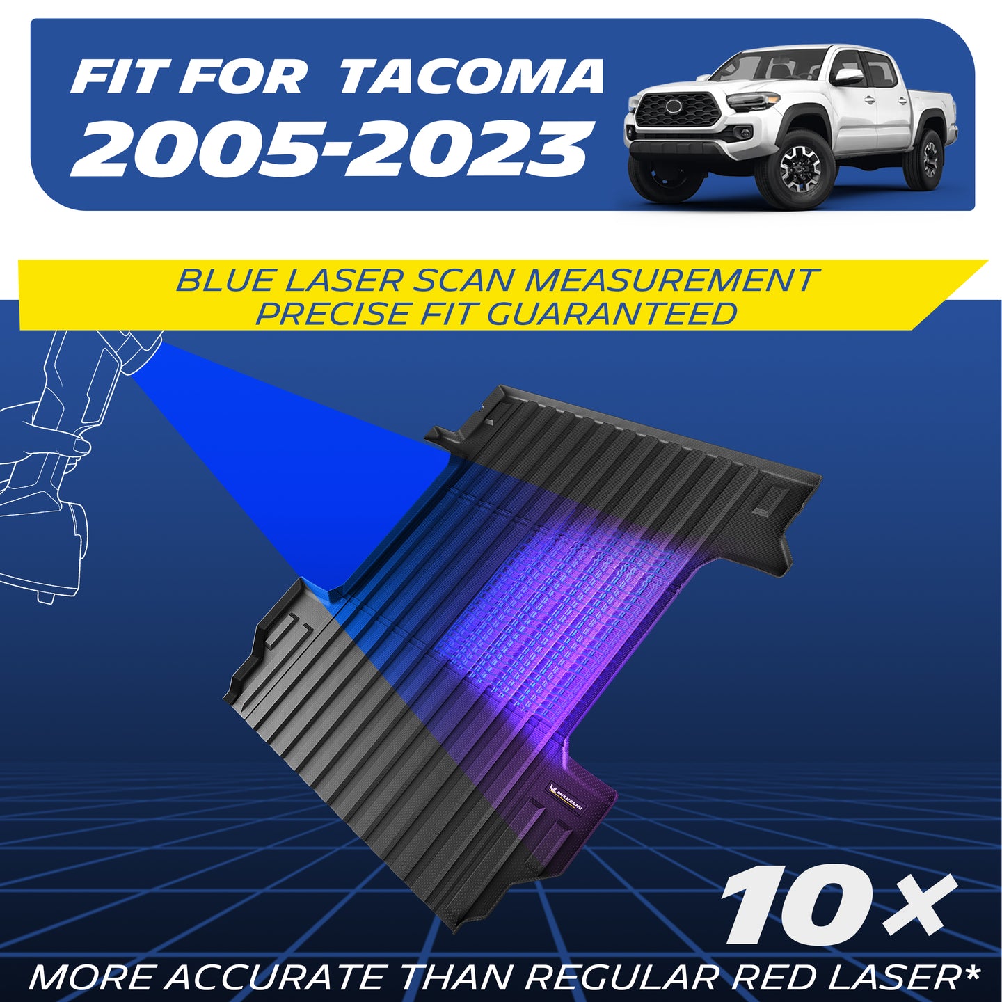 Michelin Toyota Tacoma 5 FT 2005¨C2023 bed mat with blue laser scan measurement for precise custom fit
