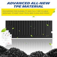 Michelin Toyota Tacoma 2024-2026 tailgate mat highlighting TPE material with recyclable pellets and eco friendly design