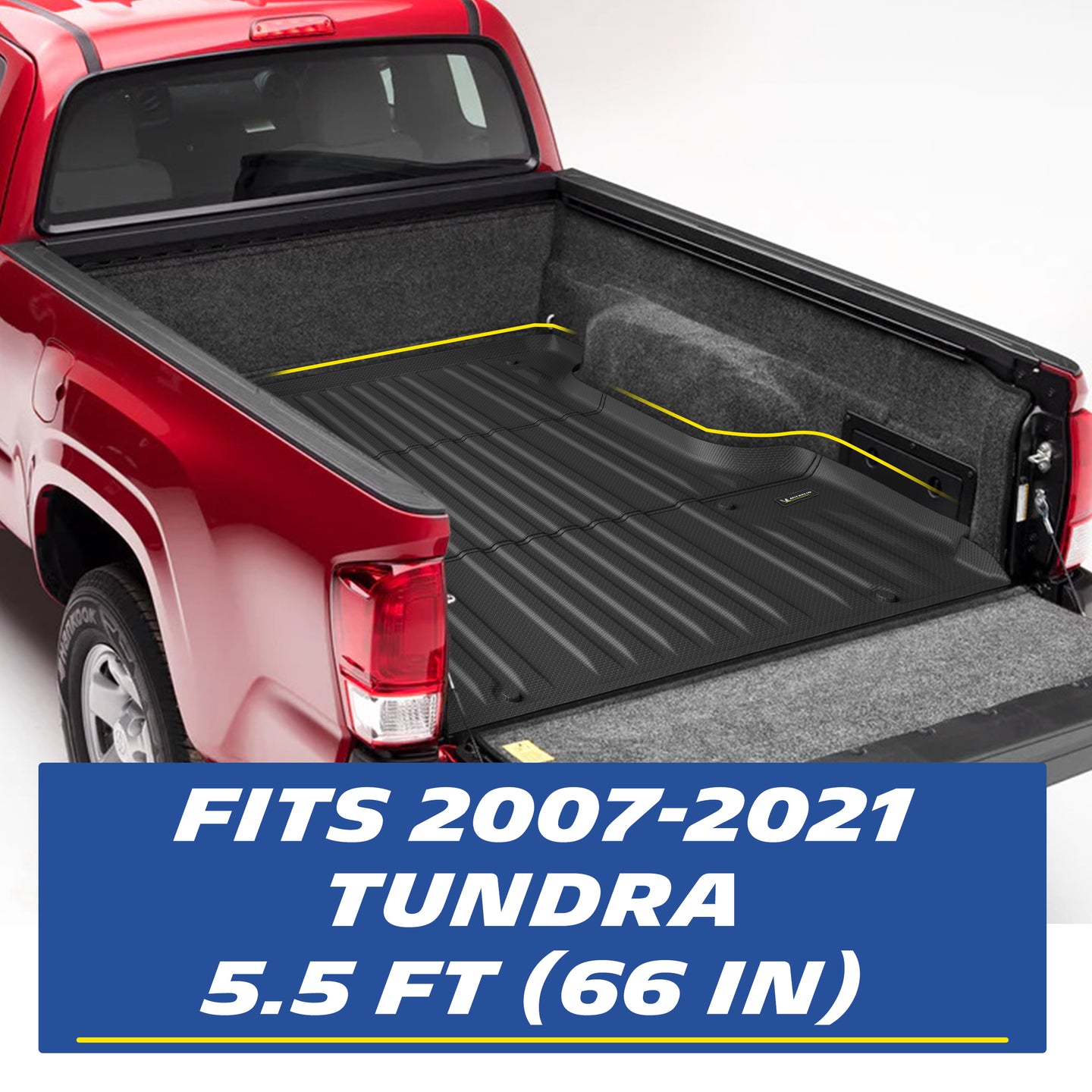 Michelin Toyota Tundra 5.5 FT 2007-2021 truck bed mat installed inside red pickup bed showing precise fit