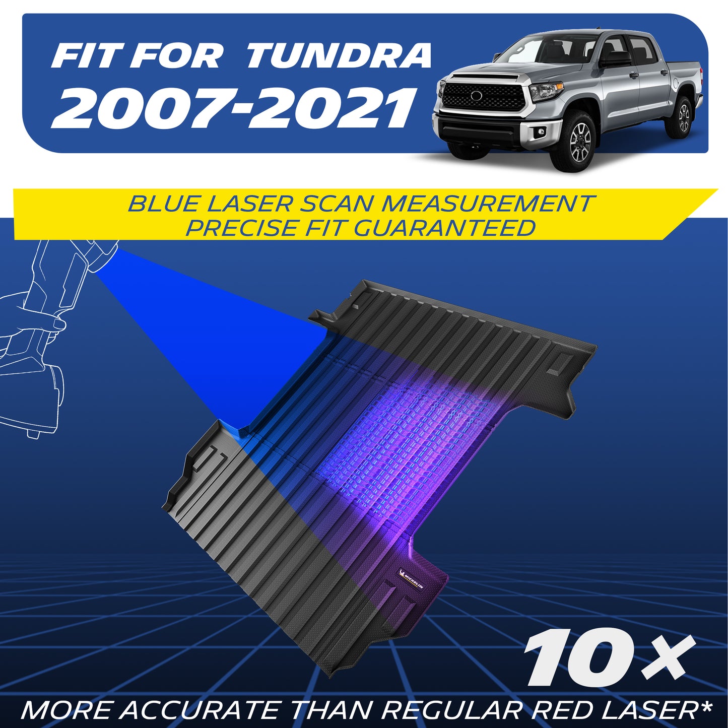 Michelin Toyota Tundra 5.5 FT 2007-2021 truck bed mat with blue laser scan measurement for precise fit
