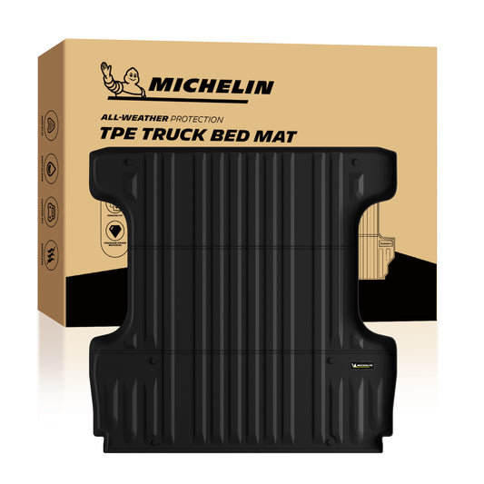 Michelin Toyota Tundra 5.5 FT 2007-2021 truck bed mat displayed in front of branded packaging box