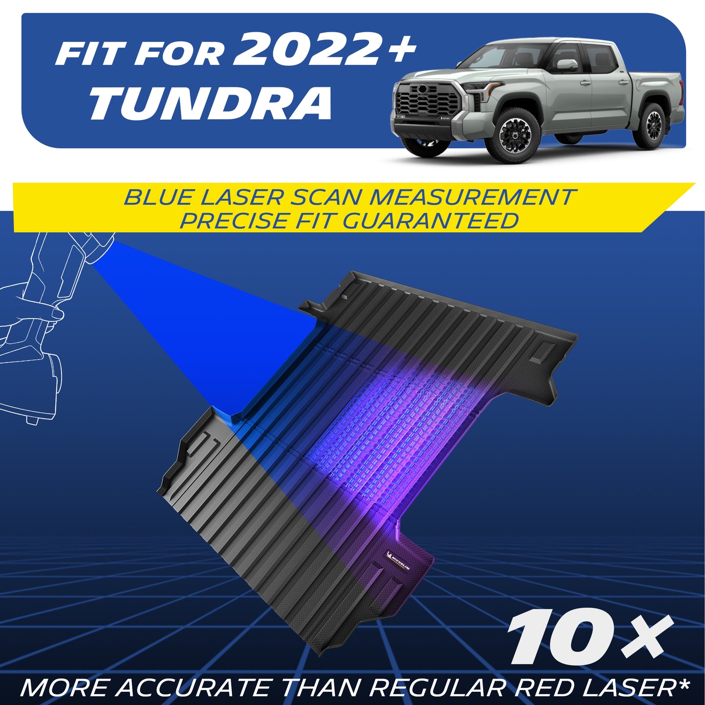 Michelin Toyota Tundra 5.5 FT 2022-2026 truck bed mat with blue laser scanning for precise measurement