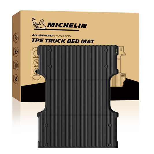 Michelin Toyota Tundra 6.5 FT 2022-2026 truck bed mat shown with retail packaging and full mat layout